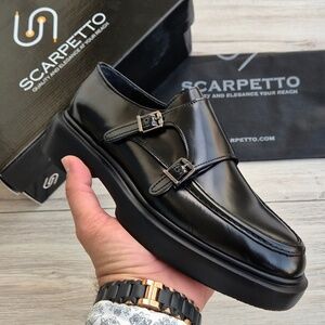 Polished Leather High Platform Handcrafted Men's Monk Straps